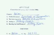 伯利茲海牙認證樣本